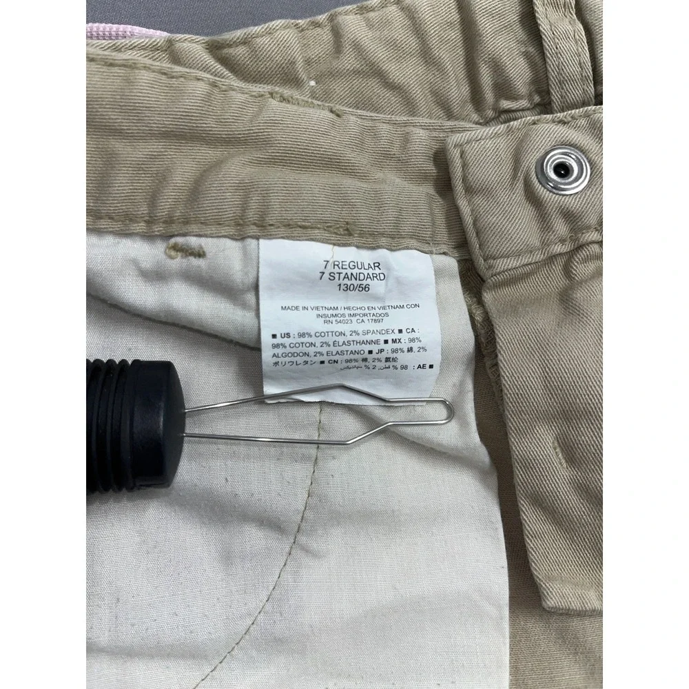 Old Navy Chino Shorts Girls 7 Beige Cotton Stretch Standard Fit Flat Front‎